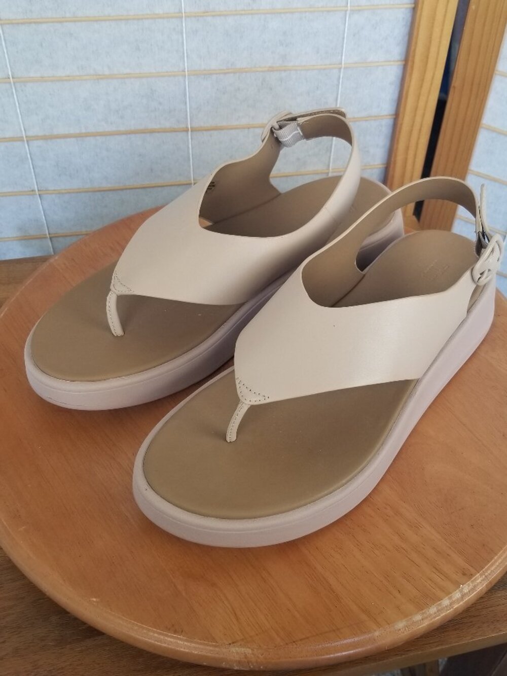 Fitflop F-MODE Women's 11 Leather Flatform Back-Strap Sandals in Beige